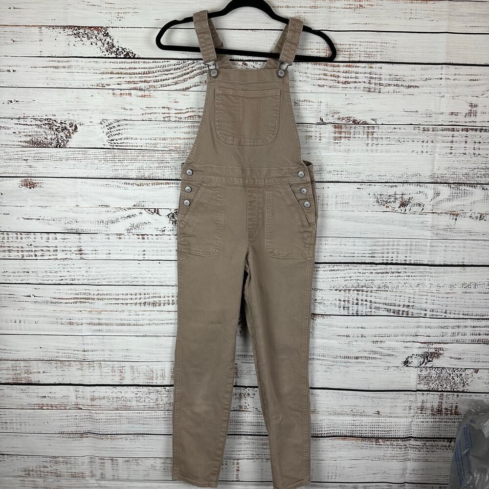 Women's Old Navy Khaki Tan Bib Overalls Jumpsuit Denim Jeans Adjustable Sz 0 XS